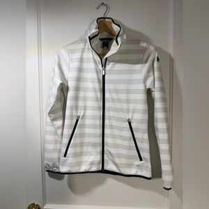 Helly Hansen Women's White and Gray Striped Fleece Jacket